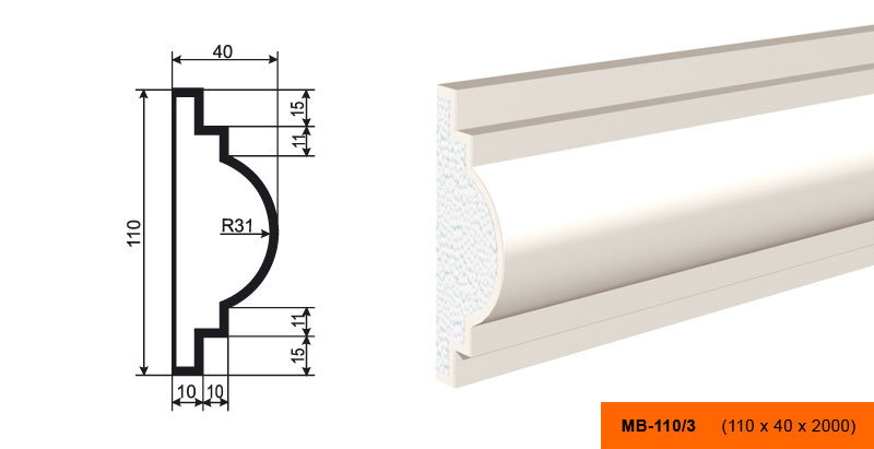 Молдинг Лепнина Пласт МВ110/3 купить в интернет-магазине Lepninashop