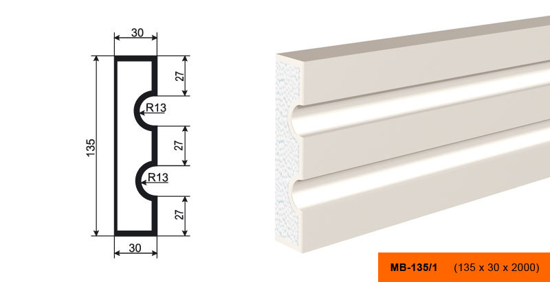 Молдинг Лепнина Пласт МВ135/1 купить в интернет-магазине Lepninashop