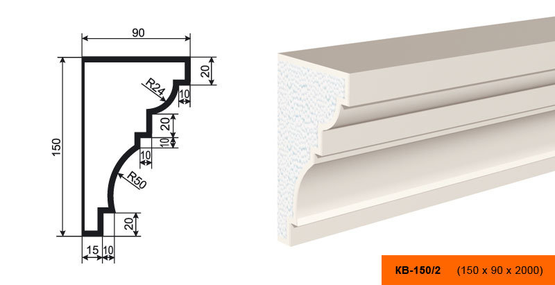 Плинтус Лепнина Пласт КВ150/2 купить в интернет-магазине Lepninashop