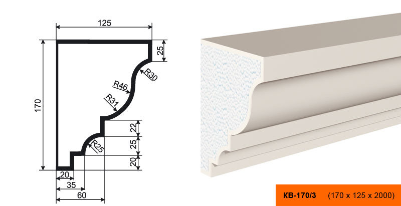 Плинтус Лепнина Пласт КВ170/3 купить в интернет-магазине Lepninashop