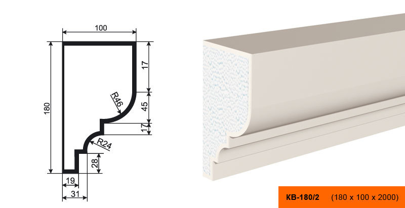 Плинтус Лепнина Пласт КВ180/2 купить в интернет-магазине Lepninashop