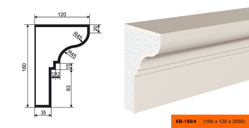Плинтус Лепнина Пласт КВ180/4 купить в интернет-магазине Lepninashop