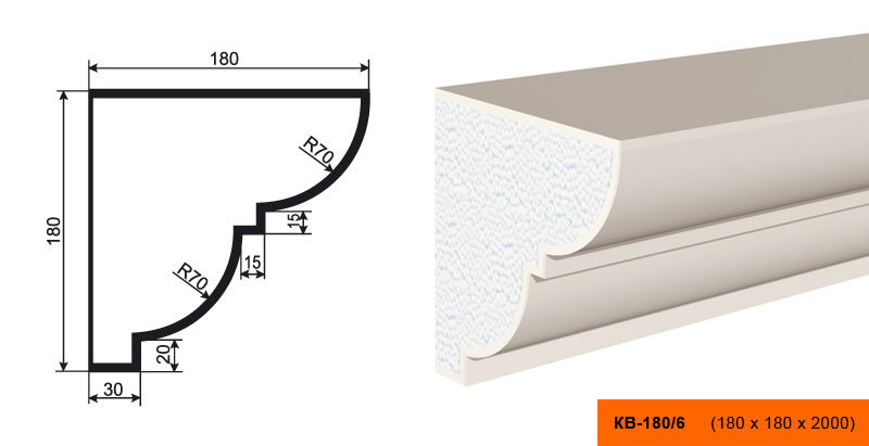 Плинтус Лепнина Пласт КВ180/6 купить в интернет-магазине Lepninashop