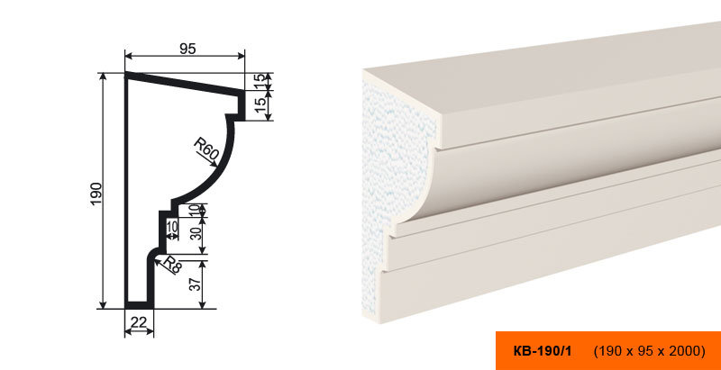 Плинтус Лепнина Пласт КВ190/1 купить в интернет-магазине Lepninashop