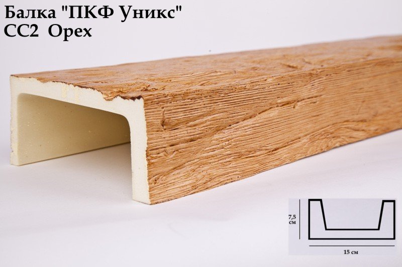 Балка из полиуретана Юникс СС2 орех купить в интернет-магазине Lepninashop